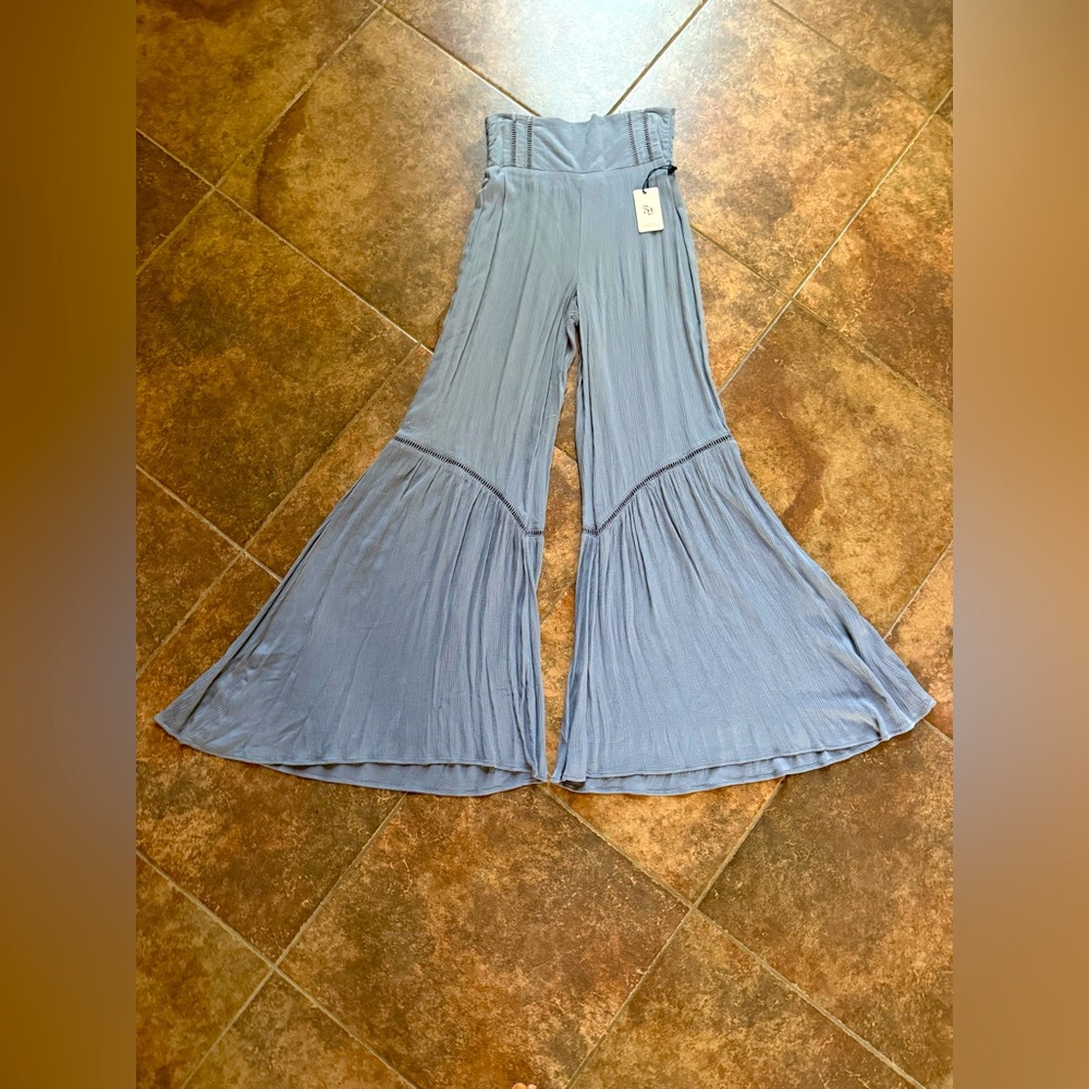 Sincerely Jules Ruffle Bell Dark Gray Wide-Leg Pants